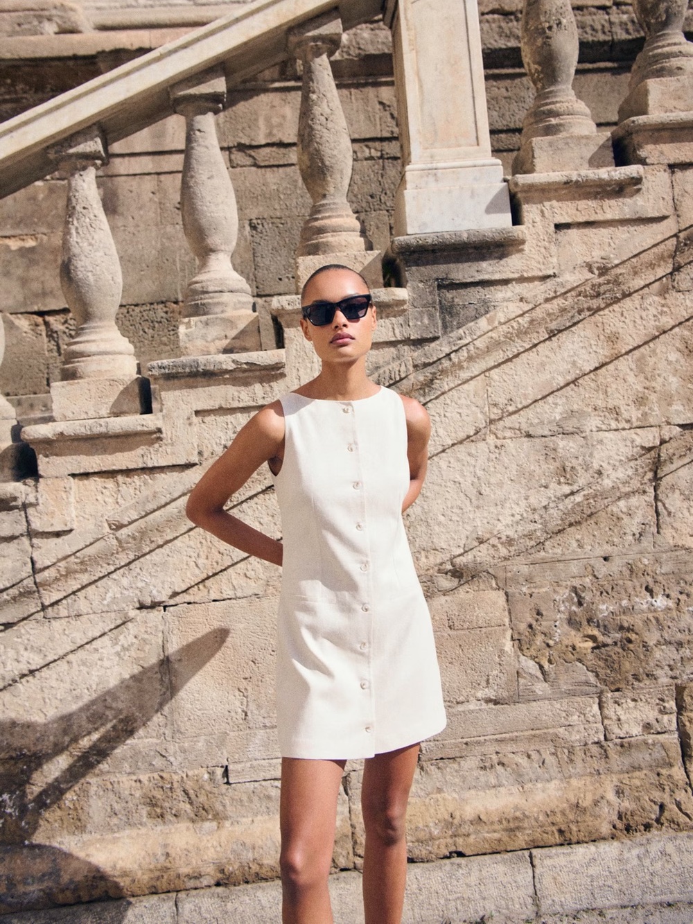Mango Cream Mini Button-Front Dress - Picture 6 of 8